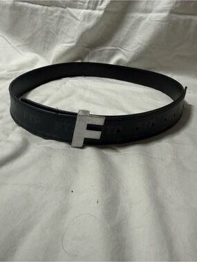 FTP Black Leather Belt with Silver 'F' Buckle